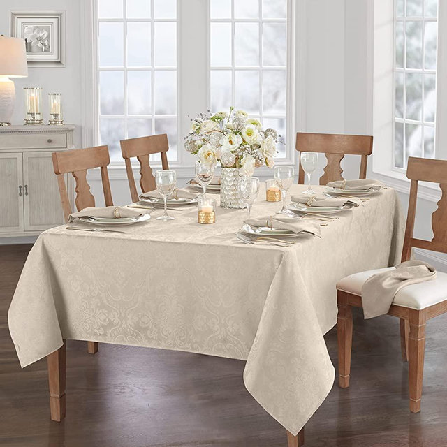 Elrene Home Fashions Caiden Elegance Damask Fabric Tablecloth, 60" x 102" Oblong/Rectangle, Taupe