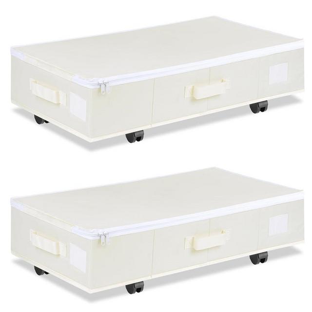 Vincona Under Bed Storage with Wheels, 2 Pack Under Bed Storage Containers with Label Holders, Rolling Shoe Organizer with Dustproof Lid for Bedroom and Dorm, Beige (30.71 x 15.7 x 7.28 in)