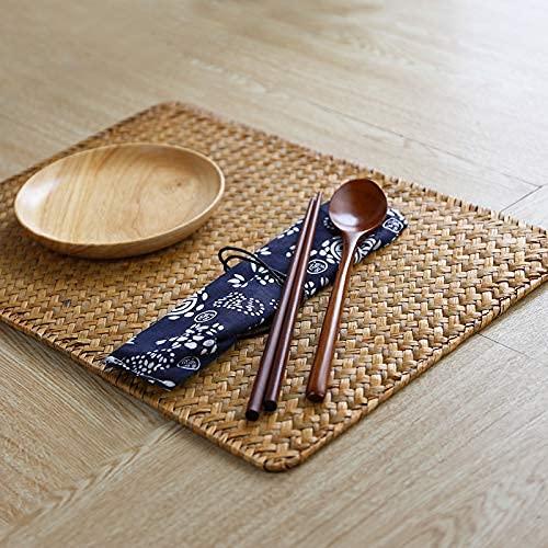 Natural Woven Rattan Rectangular Placemats for Dining Table (Set of 6, 18x12inches)