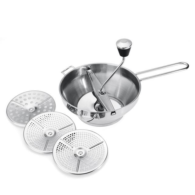 Manual Stainless Steel Food Mill with 3 Different Milling Discs, 2 Quart Capacity Vegetable/Carrot/Tomato/Potato/Rice Mixer Maker