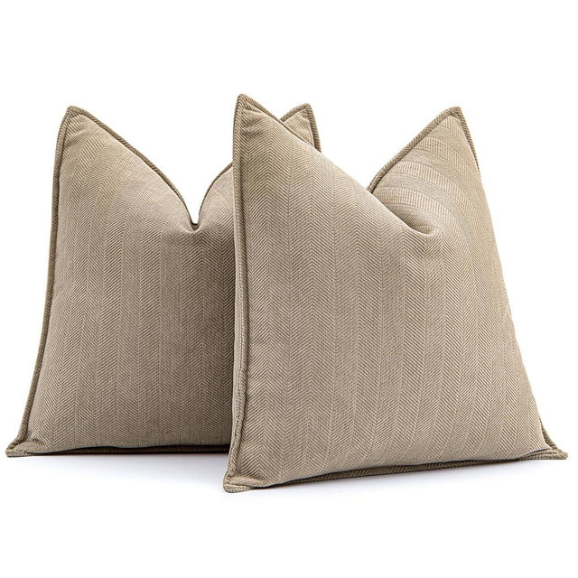 MIULEE Pack of 2 Khaki Decorative Pillow Covers 20x20 Inch Soft Chenille Luxurious Couch Throw Pillows Farmhouse Cushion Covers with Elegant Design for Sofa Bedroom Living Room Home Decor