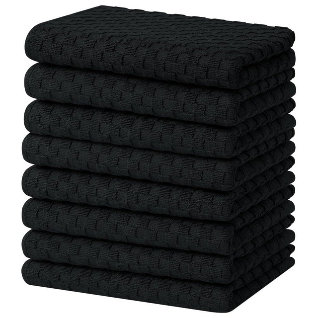 Homaxy 100% Cotton Terry Kitchen Towels(15" x 25", 8 Pack), Soft and Super Absorbent Dish Towels, 380 GSM Reusable Tea Towel with Hanging Loop, Pineapple Grid Designed, Black