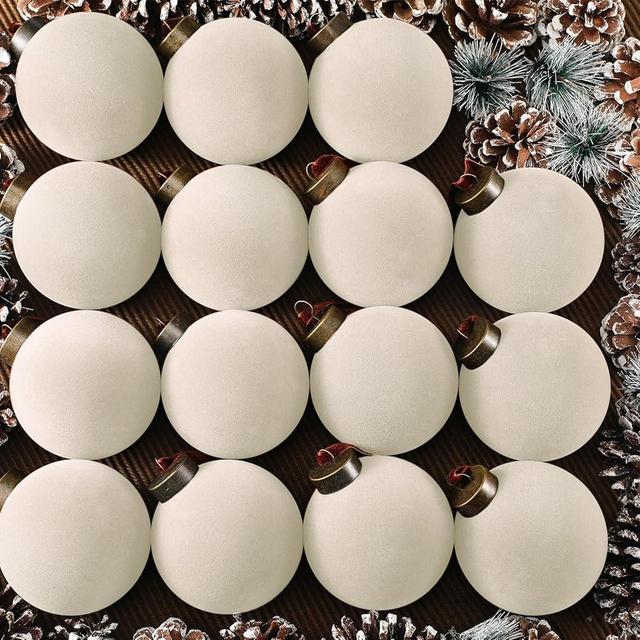 Liliful 15 Pcs Velvet Christmas Balls Bulk Flocked Christmas Tree Ball Ornaments Plastic Xmas Decorative Hanging Ornaments(Creamy White,3.15 Inch)