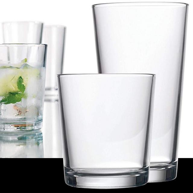 Clear Drinking Glasses Set Of 16, Durable Heave Base Glass Cups, 8 Highball Glasses and 8 Rocks Glasses- Beer Glasses Ideal for Water, Juice, Wine, and Cocktails