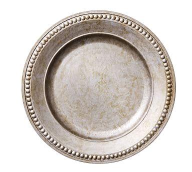 Beaded Gilt Round Charger, Silver finish