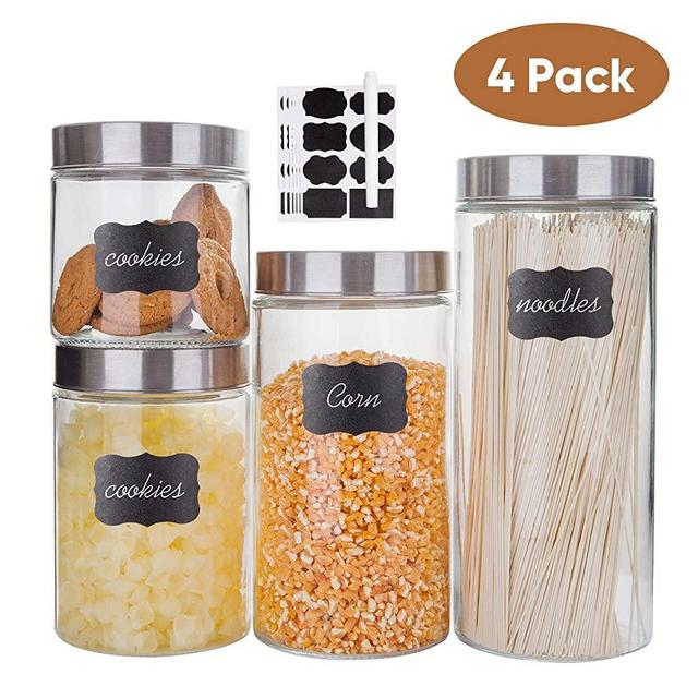 Glass Kitchen Storage Canister Jars Set with Stainless Steel Lids For The Kitchen-27/44/57/71 OZ.(4-pack Assorted)