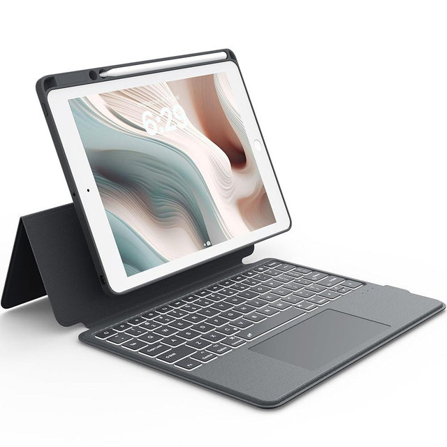 CHESONA Rugged Keyboard Case for iPad 9th 2022/8th/7th Generation, Magnetic Detachable Case, Premium Trackpad, 15°-180° Adjustable Stand, Portrait/Landscape Backlit Keyboard for iPad 10.2-inch, Gray