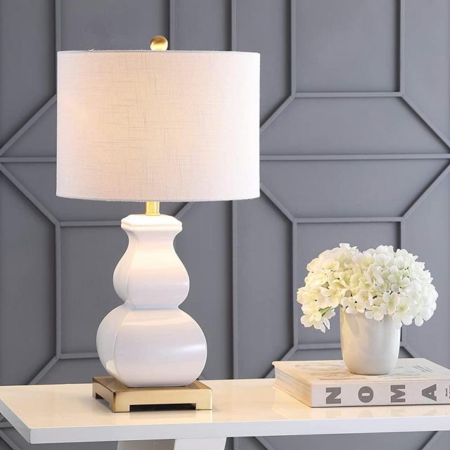 JONATHAN Y JYL3049B Vienna 25.5" Ceramic LED Table Lamp Contemporary Transitional Bedside Desk Nightstand Lamp for Bedroom Living Room Office College Bookcase LED Bulbs Included, White/Gold