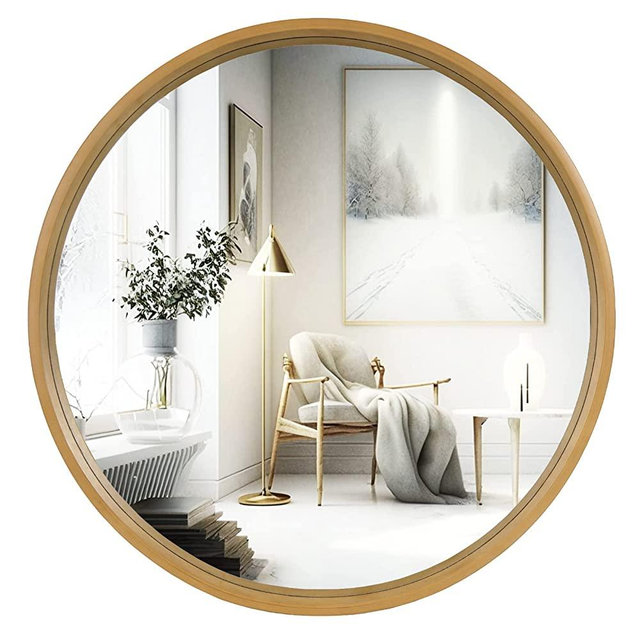 WallBeyond Round Mirror with Wood Frame, 28" Circle Modern Decoration Large Home Decor Mirror for Bathroom Living Room Bedroom Entryway (28" Diameter, Natural Wood)