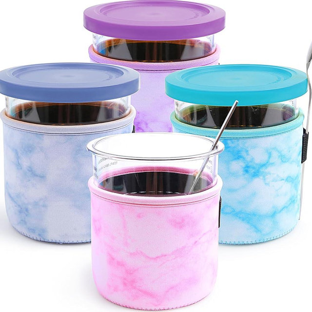 4 Pack Reusable Ice Cream Neoprene Sleeve Ninja Creami Deluxe Container Sleeves 24 oz Insulated Sleeves for NC501, NC500 Series