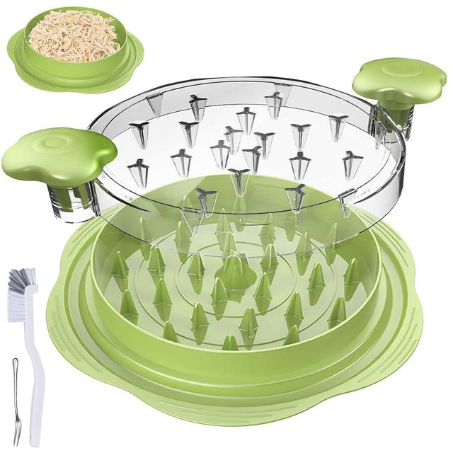 Chicken Shredder,Visible Chicken Breast Shredder Tool Twist, Ergonomic Design Handle, Food Grade Materials, With Fork and Cleaning Brush, Heat Resistant, Anti-Slip, Easy to Clean（Matcha Green）