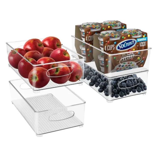 Sorbus 4 Pack Medium Stackable Clear Storage Bins with Handles- for Kitchen Pantry, Freezer & Fridge Organization