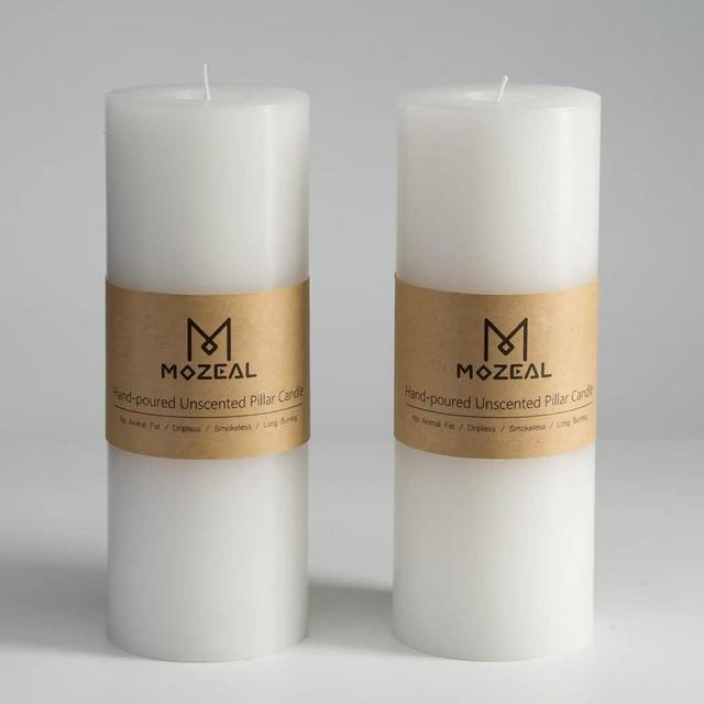 MOZEAL 3" x 8" Hand-Poured Unscented Large Candle,Smokeless Rustic Pillar Candle Set of 2,Slow Burn,No Drip,Approx 150 Hours Burning,Wedding,Dinner,Christmas and Home Decorative,Tall White Candle