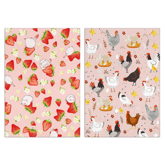 aiwkjdns Kitchen Towels 2 Pcs Cotton Strawberry and Chicken Kitchen Towels for Drying Dishes, Quick Drying Set