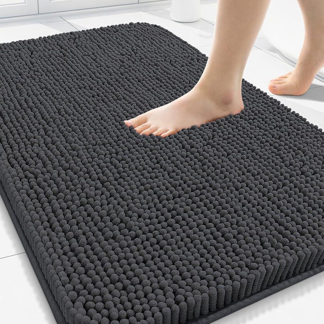 Arotive Bathroom Rugs 30x20, Extra Soft Absorbent Shaggy Chenille Bath Rugs, Machine Washable Rubber Backing Non-Slip Bath Mats for Bathroom Floor Tub and Shower, Home Decor Accessories, Dark Grey