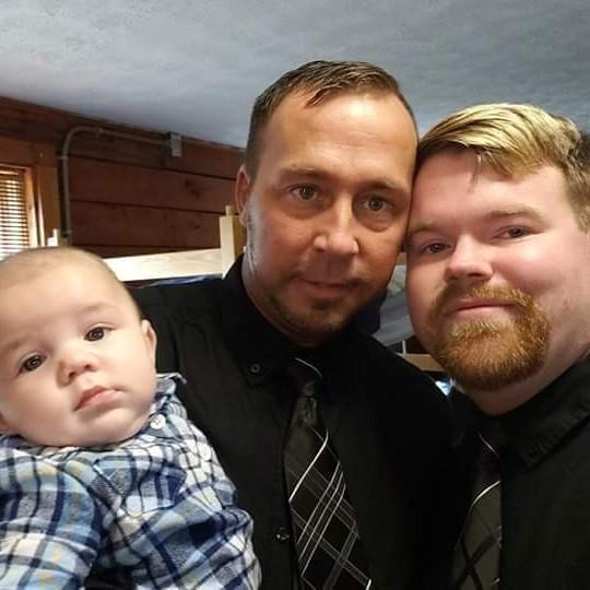 Sam & Matt with Sam's nephew before Drew's wedding.