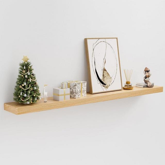 QueenFun 60 Inch Floating Shelf, White Oak Floating Shelves, Fireplace Mantel, 60x8x2 Inch, Long Floating Shelf for Wall, Wood Shelves for Living Room Bedroom Kitchen, 50LBS Capacity