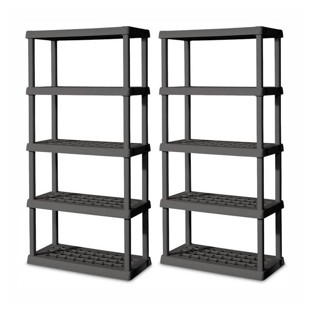 Sterilite 5 Shelf Unit, Heavy Duty and Easy to Assemble Plastic Storage Unit, Organize Bins in the Garage, Basement, Attic, Mudroom, Gray, 2-Pack