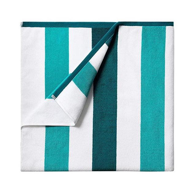 BORNBAY Cotton Oversized Beach Towel - Extra Large 40"X70" Plush Thick Pool Towel, XL Soft Stripe Cabana Swim Towels for Adults Mens Women Girls (White Cyan Green)