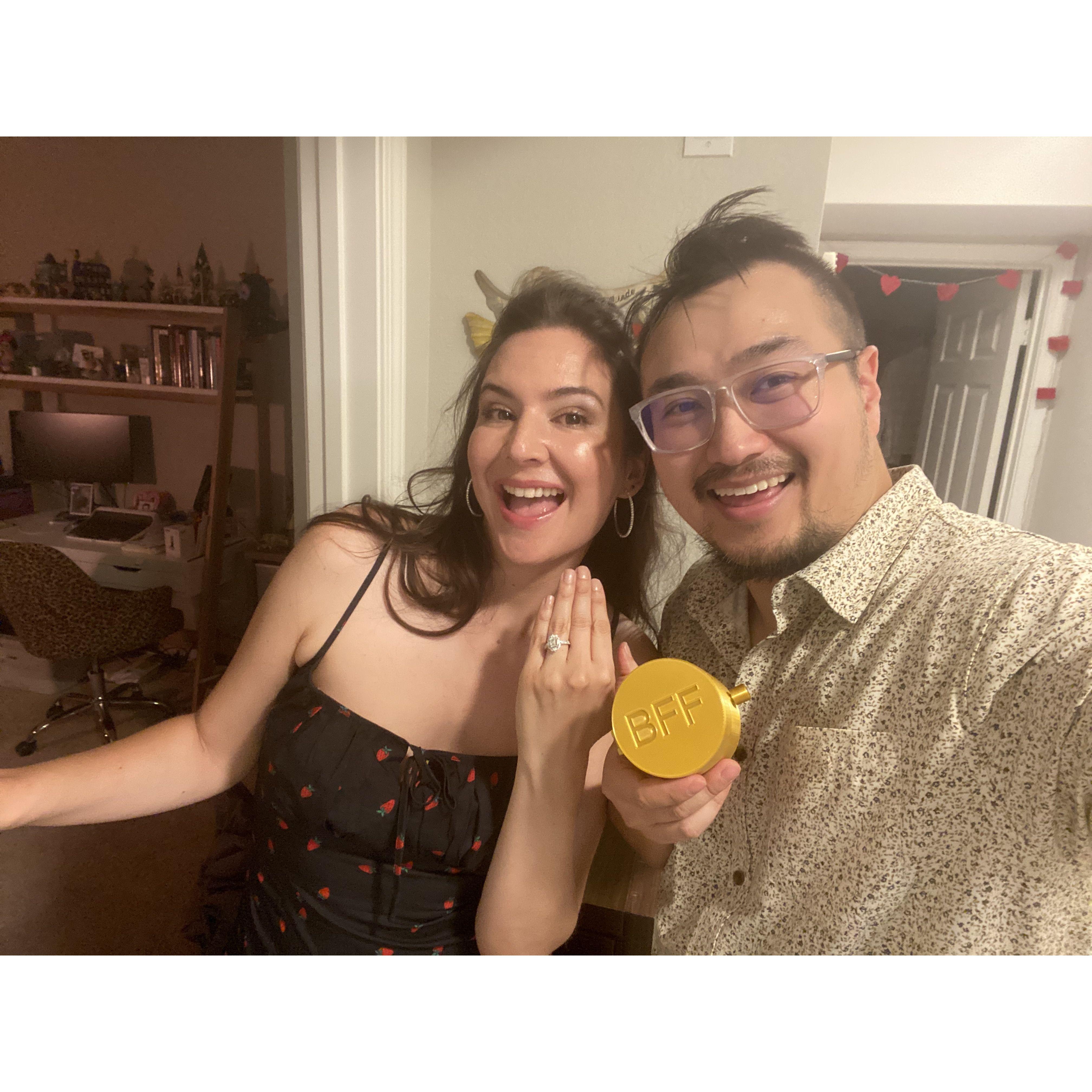She said YES! Jon made a replica of the BFF ring from Sponge Bob Square Pants!