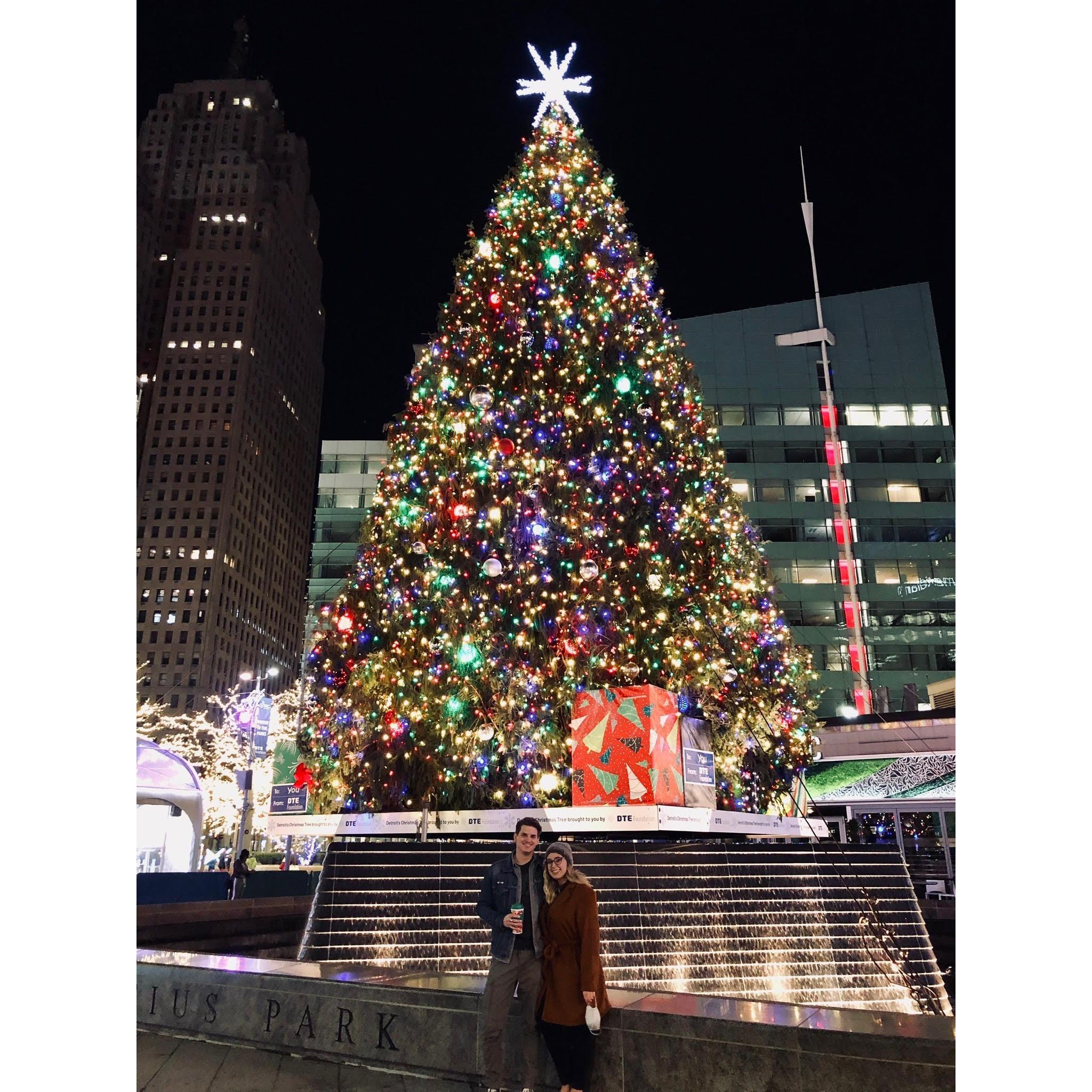 Celebrating the holidays downtown Detroit in Campus Martius.