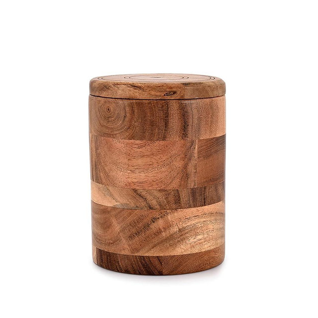 NIRMAN Acacia Wood round wooden storage jar with Lid for Keeping Cookies, Coffee, Flour, Sugar, Rice & Other Dry Foods (4.5" x 4.5" x 6")