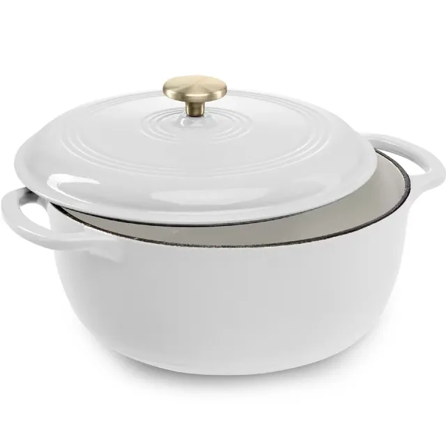 Best Choice Products 6 Quart Cast-Iron Dutch Oven, Heavy-Duty Kitchenware w/ Enamel, Side Handles - Vanilla Buttercream