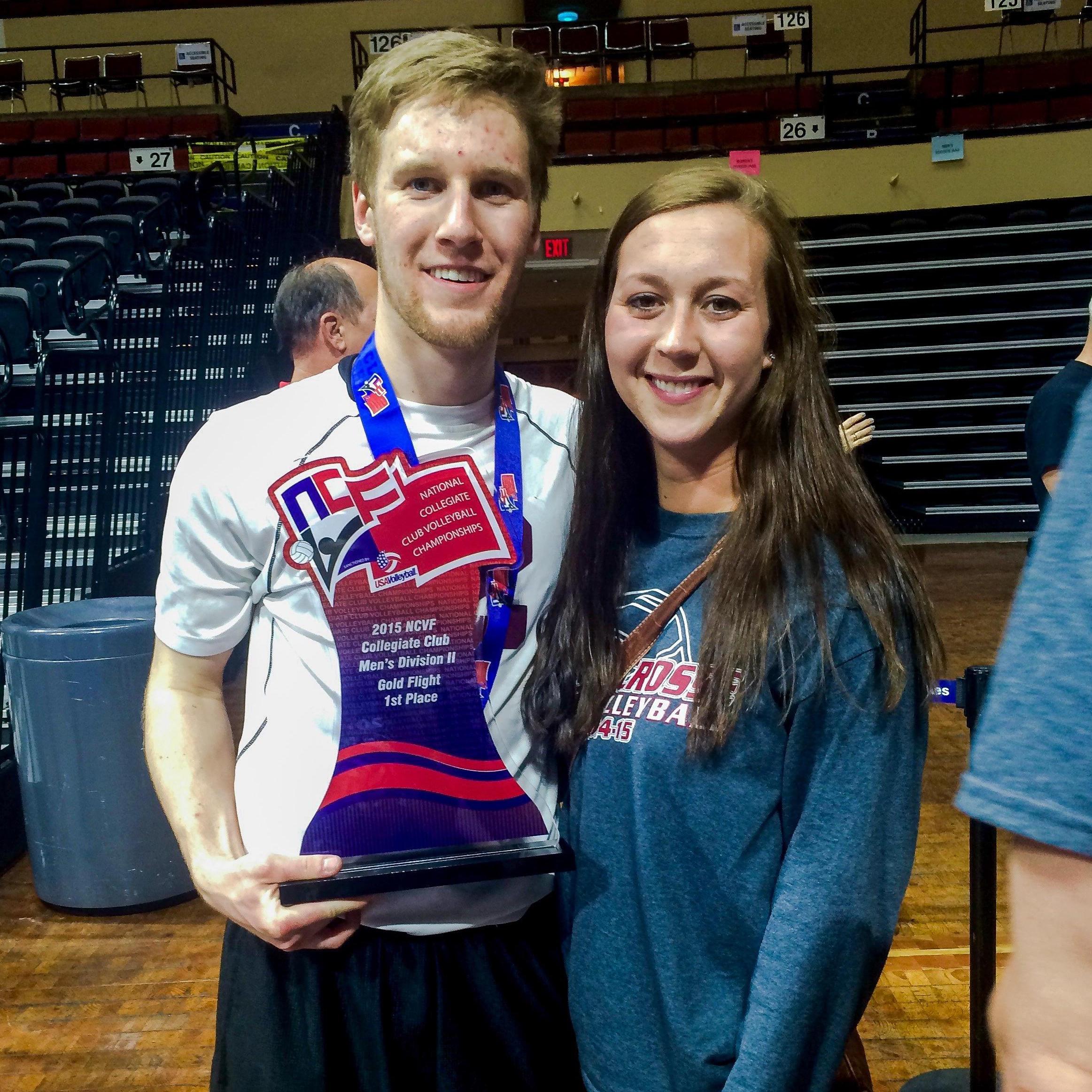 Us at the national volleyball championship our senior year (Mens team national champs, Womens team runner-up)!