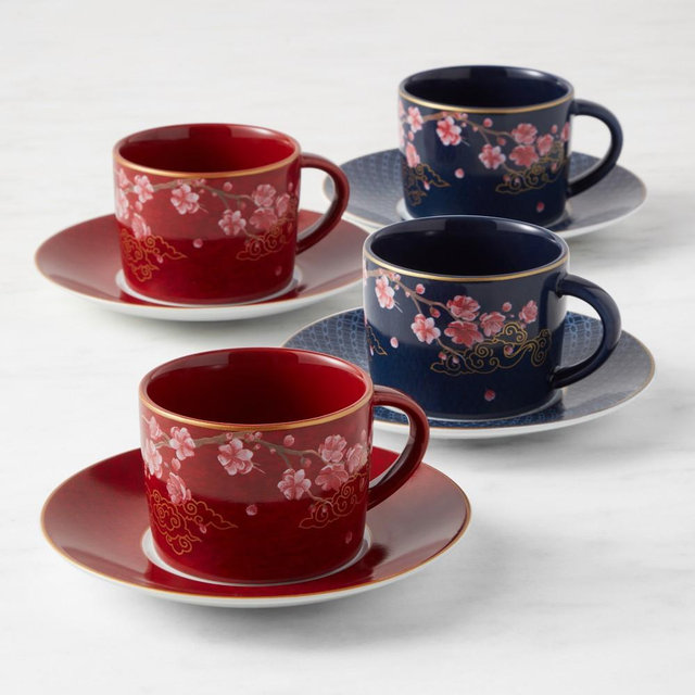 Lunar New Year Cups and Saucers, Set of 4