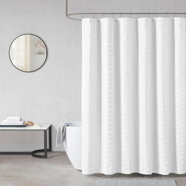Madison Park Metro Woven Clipped Solid Shower Curtain in White