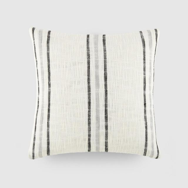 Yarn Dyed Cotton Decor Throw Pillow Cover and Pillow Insert Set in Awning Stripe Pattern - Becky Cameron, Framed Stripe Gray