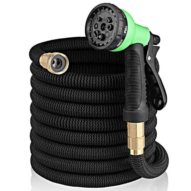Linquo 100 ft Garden Hose - Upgraded Expandable Water Hose with Double Latex Core, 3/4 Solid Brass Connectors, 8 Pattern Spray Nozzle - New Flexible Expanding Hose