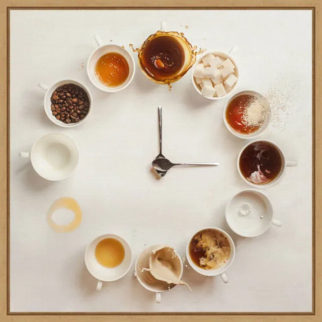 16" x 16" It's Always Coffee Time by Dina Belenko Framed Canvas Wall Art - Amanti Art: Modern Lithograph, Sawtooth Back Mount