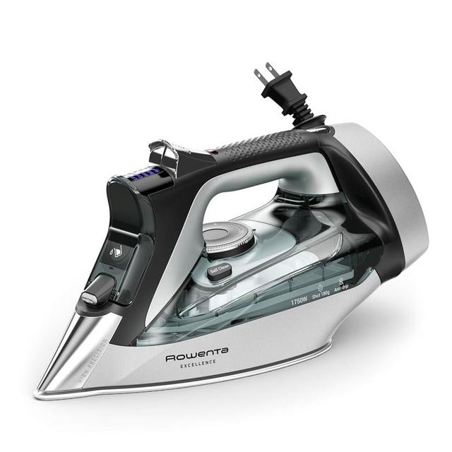 Rowenta Iron, Focus Excellence Stainless Steel Soleplate Steam Iron for Clothes, Retractable Cord, 400+ Microsteam Holes, Powerful steam, LED Display, 1750 W Ironing Clothes, Cordreel, Green DW5432