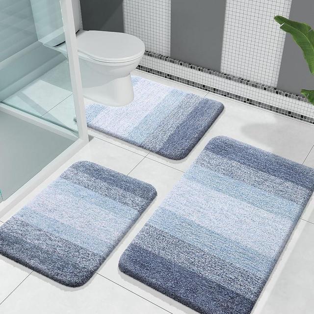 OLANLY Luxury Bathroom Rugs Sets 3 Piece, Soft Absorbent Microfiber Bath Rugs and U-Shaped Contour Toilet Rug, Non-Slip Plush Bath Carpet, Bath Mat Sets for Bathroom (30"x20"+24"x16"+24"x20", Blue)