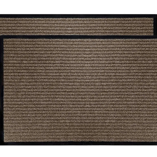 LuxUrux 2-Pack Striped Brown Door Mats - Heavy Duty, All-Weather, Easy-Clean (17''x30'') - Stylish, Durable Mats for Entry, Patio, Garage