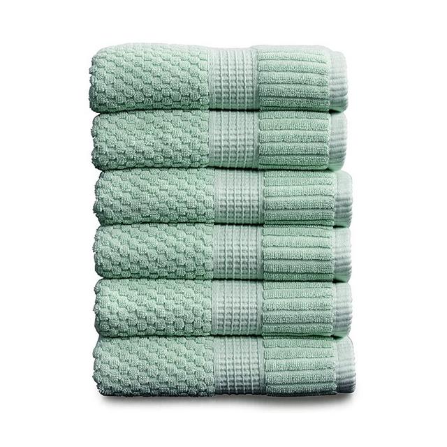 100% Cotton Hand Towel Pack | Super Soft and Absorbent Quick-Dry Hand Towels 16" x 28" |Textured and Durable 600 GSM Cotton | Trinity Collection ( 6 Pack Hand Towel, Wasabi Green)