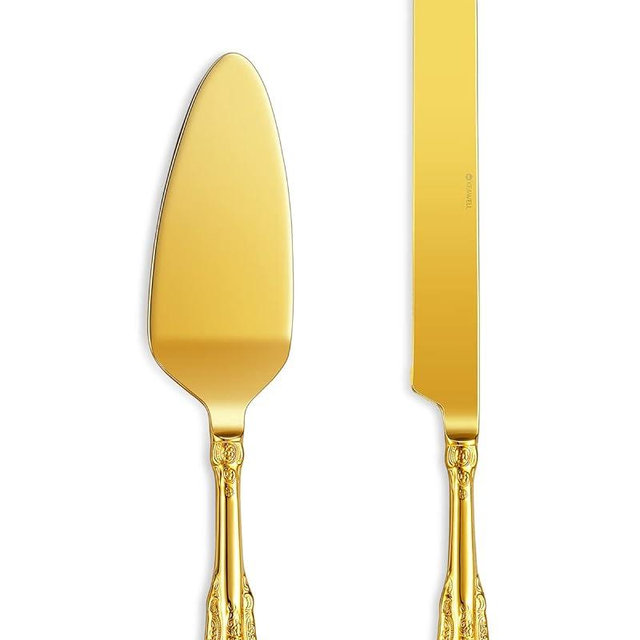 KEAWELL Gorgeous Wedding Cake Knife and Server Set, 18/10 Stainless Steel, Fine Luxury Cake Cutting Set (Gold)