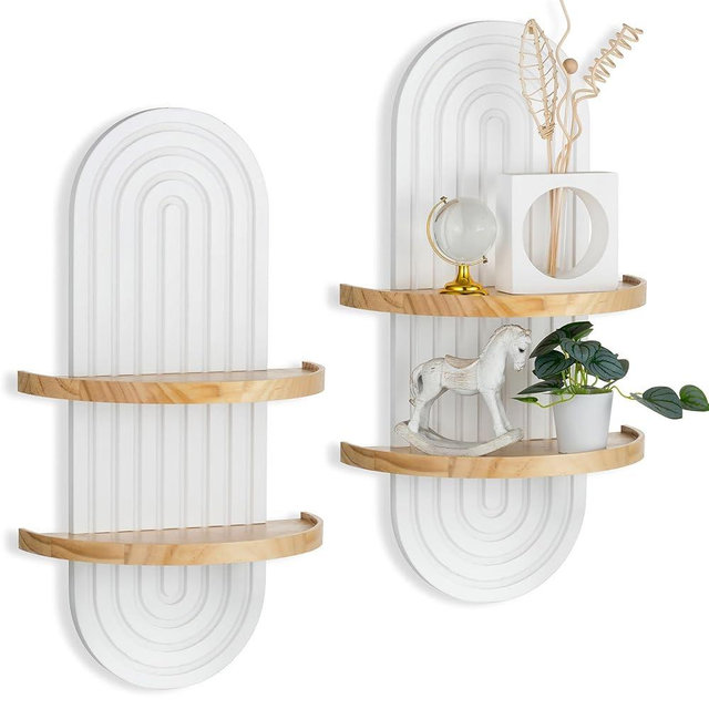 Walasis Boho Shelves Wall Decor: 22inch Decorative Floating Shelves with Ledge Mid Century Modern MCM Hanging Shelf for Displaying Plants Small Items