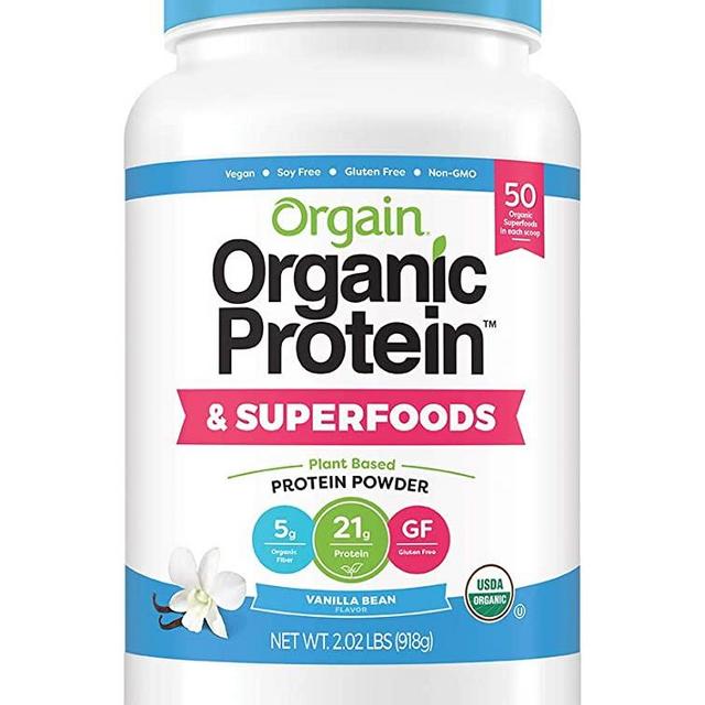 Orgain Organic Plant Based Protein + Superfoods Powder, Vanilla Bean - Vegan, Non Dairy, Lactose Free, No Sugar Added, Gluten Free, Soy Free, Non-GMO, 2.02 lb