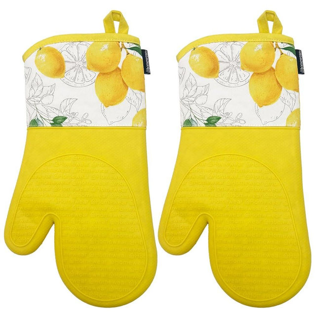 Homewear Delaney Silicone Oven Mitts Set - Extra Long, Heat Resistant Kitchen Gloves, Non-Slip Holders for BBQ, Baking, Cooking Essentials, Yellow Citrus, Kitchen Decor, Oven Gloves, New Home Gifts