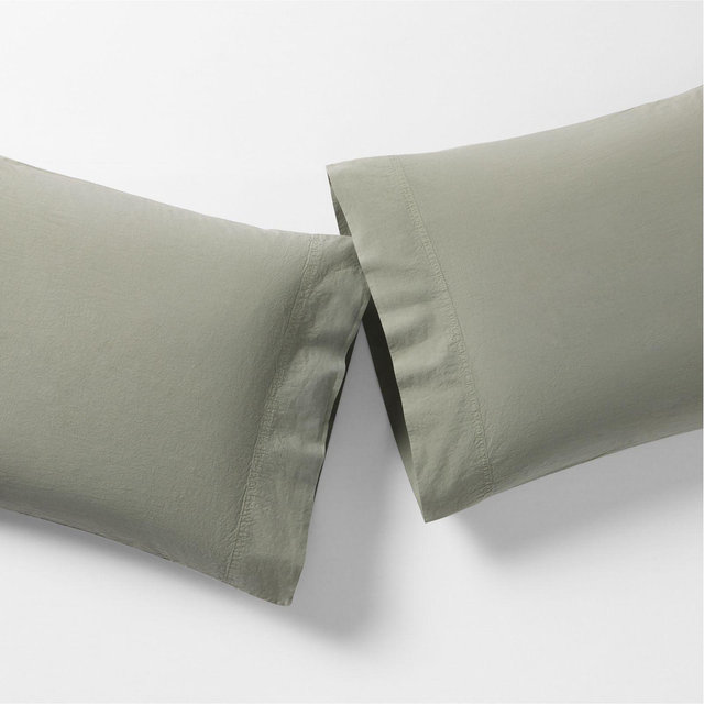 Favorite Washed Organic Cotton Shadow Sage Green Standard Pillowcases, Set of 2