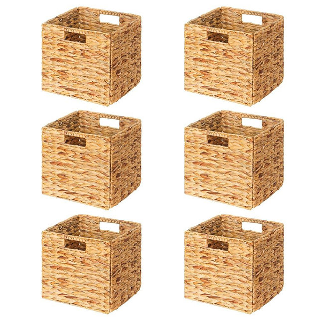 SpaceAid 6 Pack Wicker Basket, Storage Baskets for Organizing, Woven Rattan Basket with Handles for Shelves, Water Hyacinth Large Cube Organizer Storage Bin, 12x12x12 inch, Natural
