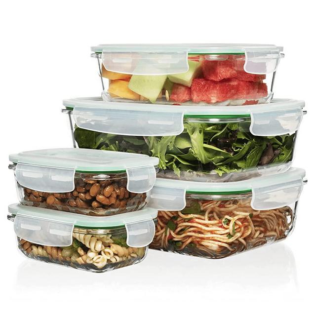 Fusion Gourmet Large 5 pack Large Glass Food Storage Containers with Lids - Airtight, Freezer & Oven Safe, Reusable Meal Prep Set [2x 72oz, 2x 12.5oz, 1x 35oz - Green]