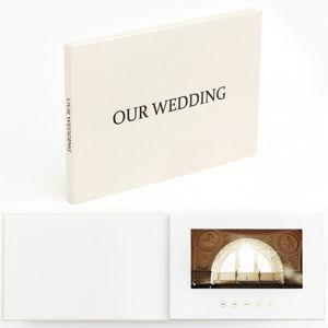 The Motion Books (OUR WEDDING - BLACK FOIL) | Luxury Linen Bound Video Book | Black foil stamped text | Up to 3 hours of video, 7” IPS Display, 4GB of memory & Rechargeable Battery