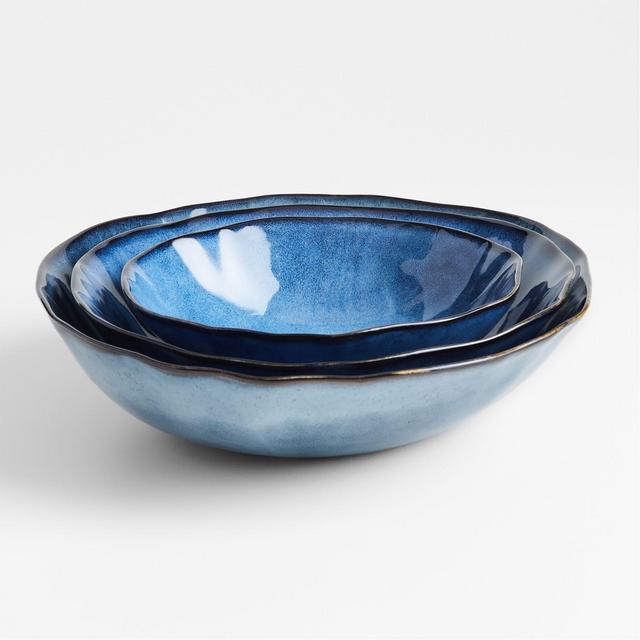 Cove Reactive Glaze Ceramic Bowls, Set of 3