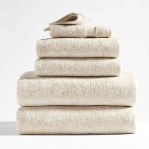 Natural Beige Organic Turkish Cotton Taupe Towels, Set of 6 + Reviews | Crate & Barrel