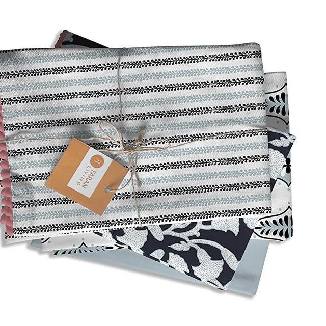 TARAN LIVING Amalfi Kitchen Towels Blue & White with Trims, Oversized Cotton Tea Towel 18x28 inches with Trim. Blue and White Kitchen décor Bar Cloth Dish Cloth
