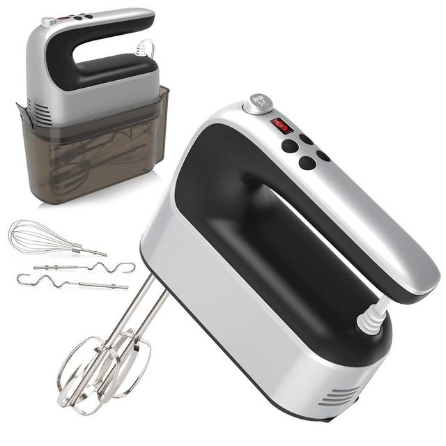 Yomelo 9-Speed Digital Hand Mixer Electric, 400W Powerful DC Motor Low Noise, Baking Mixer Handheld with Snap-On Storage Case, 5x Stainless Steel Accessories, Flat Beaters, Dough Hooks, Whisk
