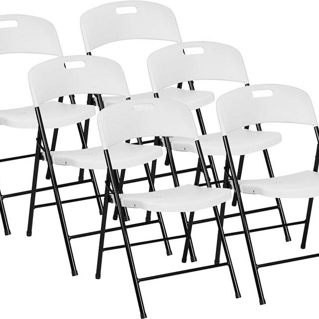 Oline Folding Chair, Indoor Outdoor Plastic Commercial Stackable Foldable Guest Chairs for Events Office Wedding Party Picnic Kitchen Dining, 350lb Capacity (White, 6 Pack)